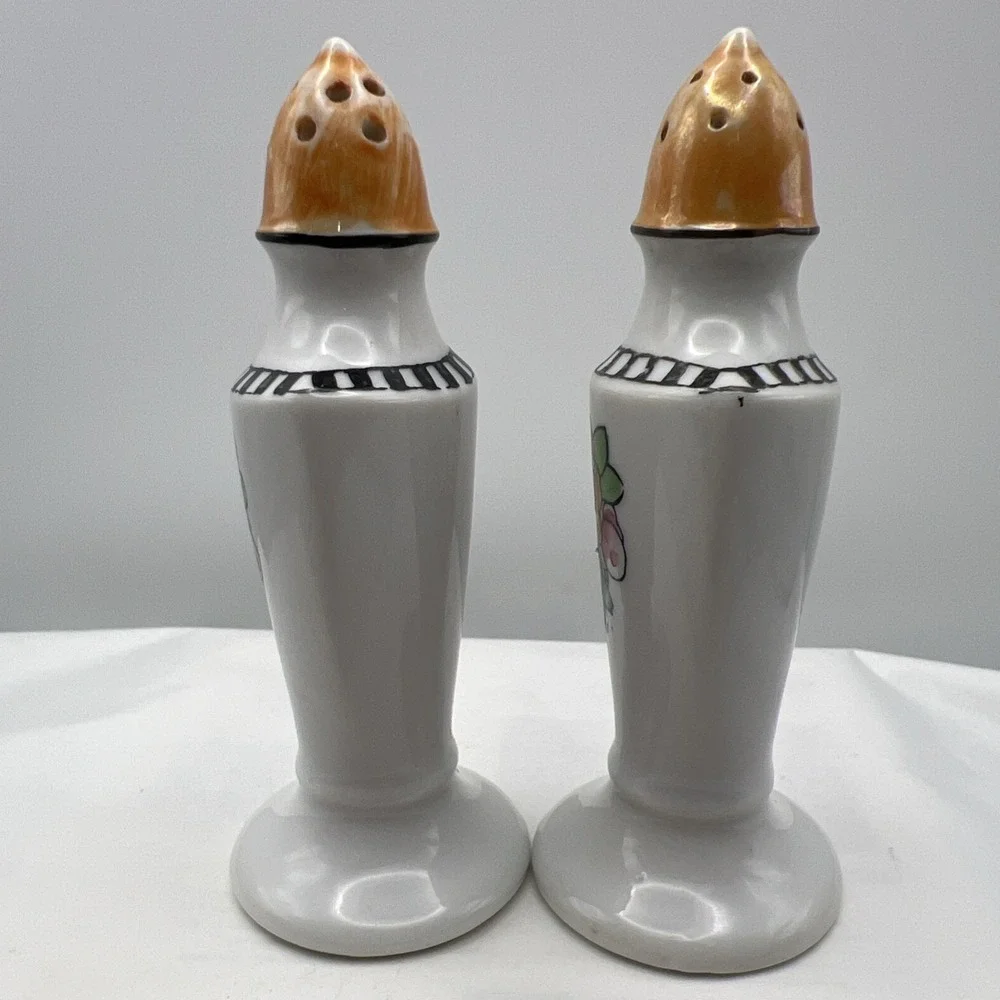 Lusterware Salt & Pepper Shakers Made in Japan Floral w/Decorative Band Vintage